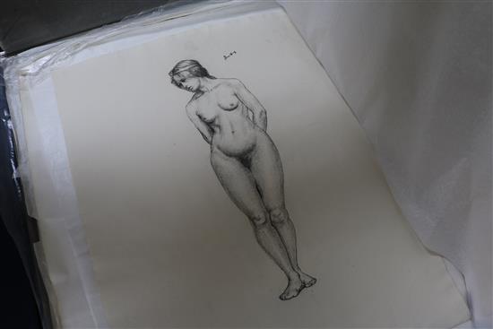 Eleanor Winter (Chelsea Art School, early 20th century), a portfolio of life studies in charcoal and two oils on board,